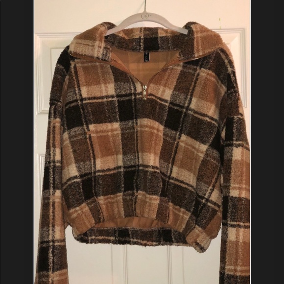 Brown Plaid Zaful Cropped Sweater 